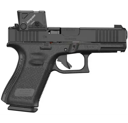 glock 19 gen5 mos fs a cut combo 9mm pistole mit aimpoint coa minileuchtpunktvisier in rechter seitenansicht vor weißem hintergrund