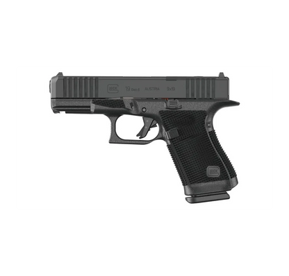 Glock 19 Gen6 OR Compakt linke Seitenansicht mit RTF6-Grifftextur und Optic Ready Slide