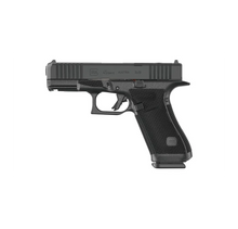 Glock 45 Gen6 OR 9mm Crossover-Pistole mit RTF6-Grifftextur, linke Seitenansicht vor weissem Hintergrund