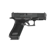 Glock 45 Gen6 OR 9mm Pistole in Schwarz, rechte Seitenansicht vor weissem Hintergrund