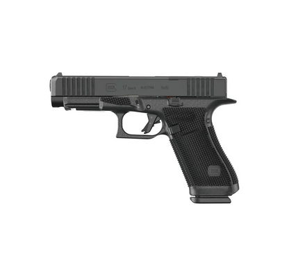 Glock 17 Gen6 OR 9mm Full-Size-Pistole mit RTF6-Grifftextur, rechte Seitenansicht vor weißem Hintergrund