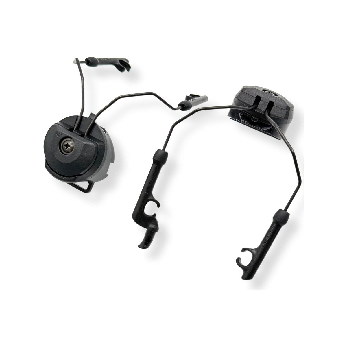 3M Peltor P3ADG47-F SV/2 ARC-Rail-Helmadapter, Paar, Vorderansicht mit Kapselhaltern und Schienenclips