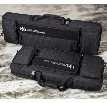 Hera Arms Langwaffenfutteral Lasermolle Long mit zwei Langwaffen geöffnet, Innenansicht
