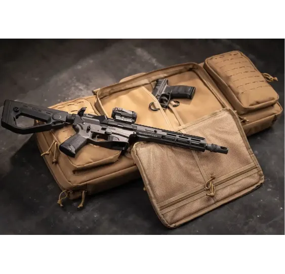 Hera Arms Langwaffenfutteral Lasermolle Short in TAN mit Gewehren beladen