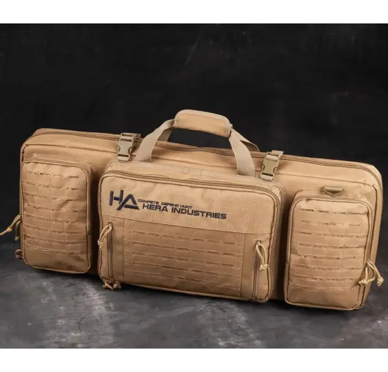 Hera Arms Langwaffenfutteral Lasermolle Short in TAN, geöffnet mit Inhalt