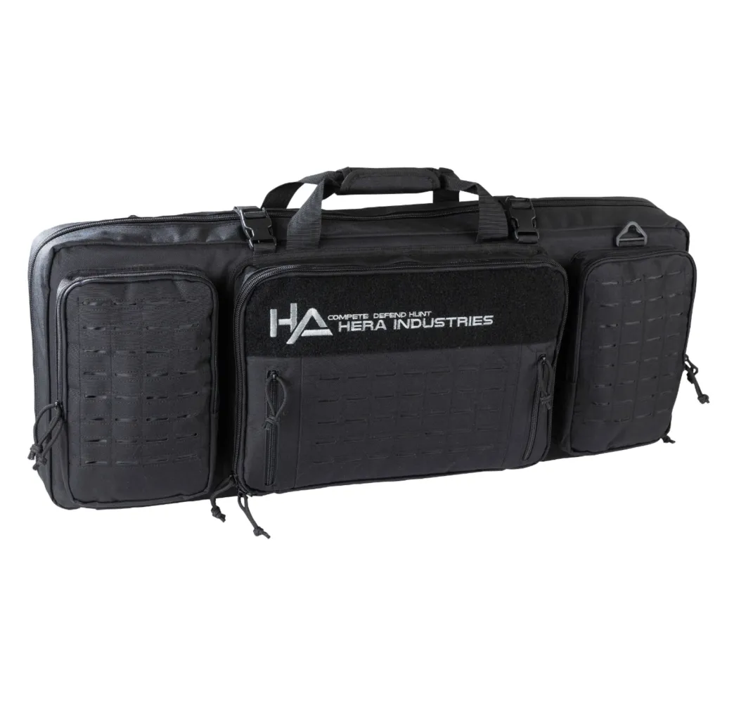 Hera Arms Langwaffenfutteral Lasermolle Short in Schwarz, Frontansicht mit MOLLE-Außentaschen
