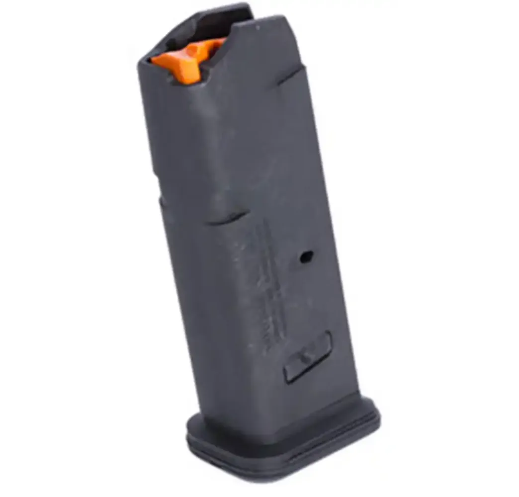 Hera Arms 10-Schuss-Magazin 9mm Luger für AR15 M4 und Glock 17 in Schwarz, Seitenansicht vor weißem Hintergrund