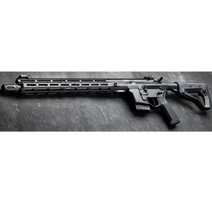 Hera Arms The 15th Dynamic Gen4 Selbstladebüchse, schräge Frontansicht mit Handschutz und Mündung vor weißem Hintergrund