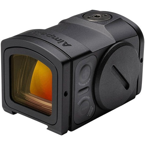 Aimpoint Acro C-2 geschlossenes Reflexvisier in Schwarz, linke Seitenansicht vor weißem Hintergrund