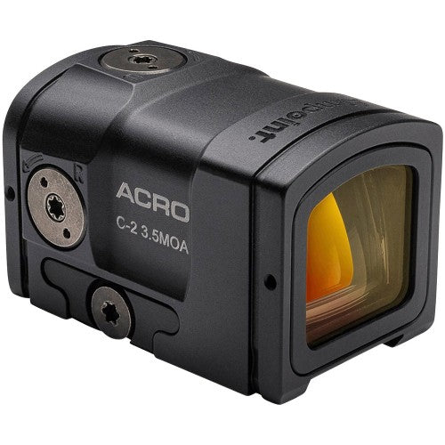 Aimpoint Acro C-2 Reflexvisier in Schwarz, rechte Seitenansicht vor weißem Hintergrund