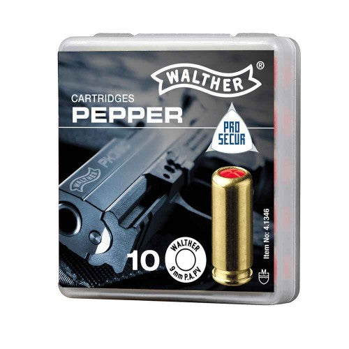 Walther Pfeffer Gas Patronen im Kaliber 9 mm P A K mit 10 Schuss in Originalverpackung für Schreckschusswaffen