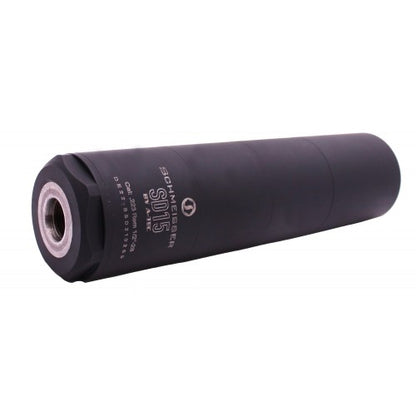 Schmeisser SD15 Schalldämpfer für .223 Remington in Schwarz, Seitenansicht mit sichtbarem 1/2x28 UNEF-Gewinde