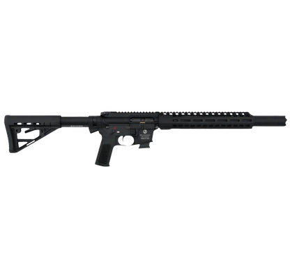 Schmeisser AR15-S4F SD 9mm Selbstladekarabiner mit Integralschalldämpfer, rechte Seitenansicht vor weißem Hintergrund