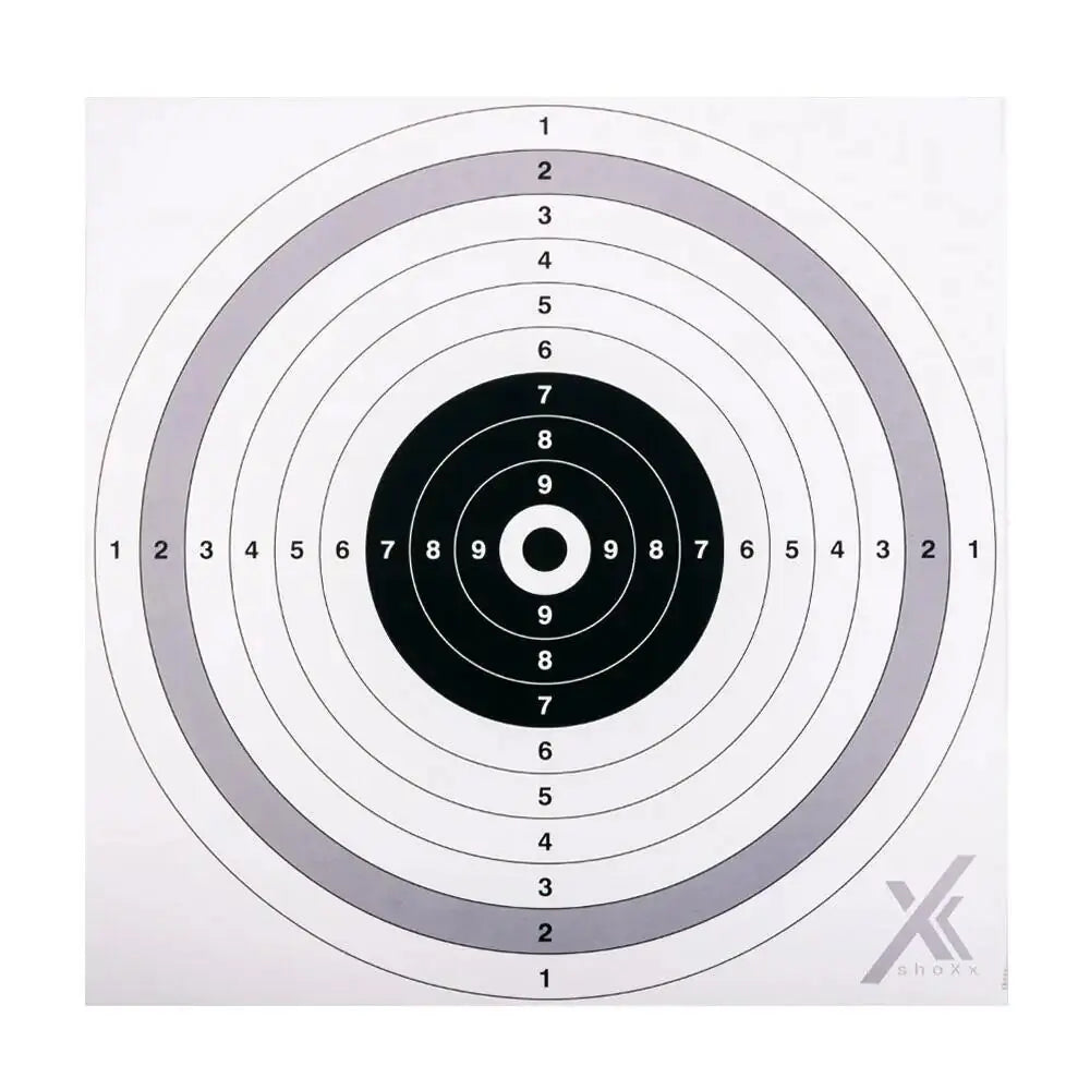 shoXx Zielscheibe 51 x 51 cm mit 10er Spiegel und Ringeinteilung von 1 bis 10, Frontansicht