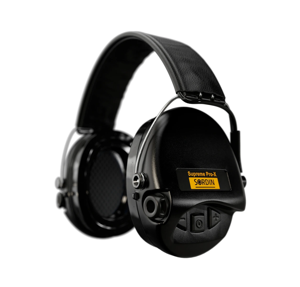 Sordin Supreme Pro X LED Black elektronischer Kapselgehörschutz mit schlankem Design, integrierter LED Funktion und SordinHEAR2 Klangsystem für Jagd und Schießsport
