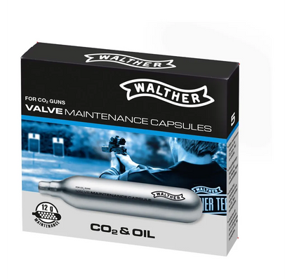 Walther CO2 Ventil-Wartungskapseln 12 g mit Spezialöl, Packung mit 5 Stück