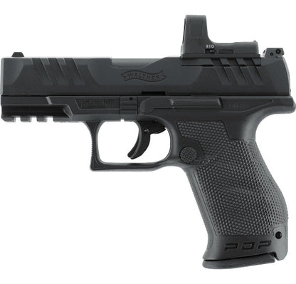 Walther PDP Compact 4" Co2 Airsoftpistole 6mm BB, linke Seitenansicht vor weißem Hintergrund