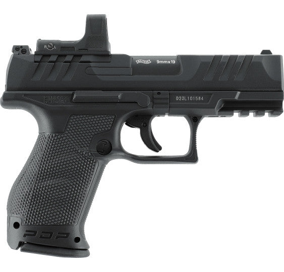 Walther PDP Compact 4" Co2 Airsoftpistole 6mm BB, rechte Seitenansicht vor weißem Hintergrund