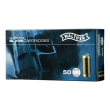 Walther Platzpatronen 9 mm P.A.K, 50 Stück – blaue Walther Verpackung mit Patronenabbildung.