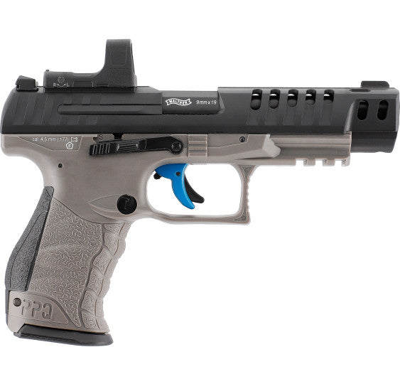 Walther Q5 Match Combo 5" CO2 Luftpistole 4,5mm Diabolo, rechte Seitenansicht vor weißem Hintergrund